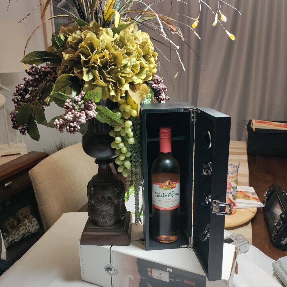 New Art Of The Gentleman Black Satin Wine Gift Box Case With Accessories